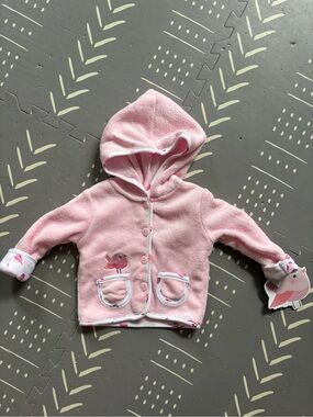 Pink Hooded Baby Jacket with Bird Detail